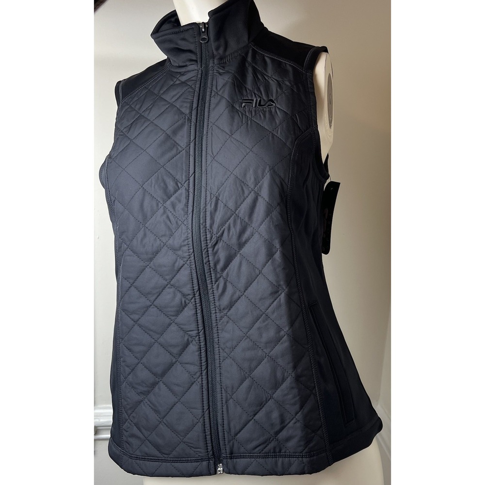 FILA Live in Motion Women's Quilted Front Full Zip Black Vest - Size S